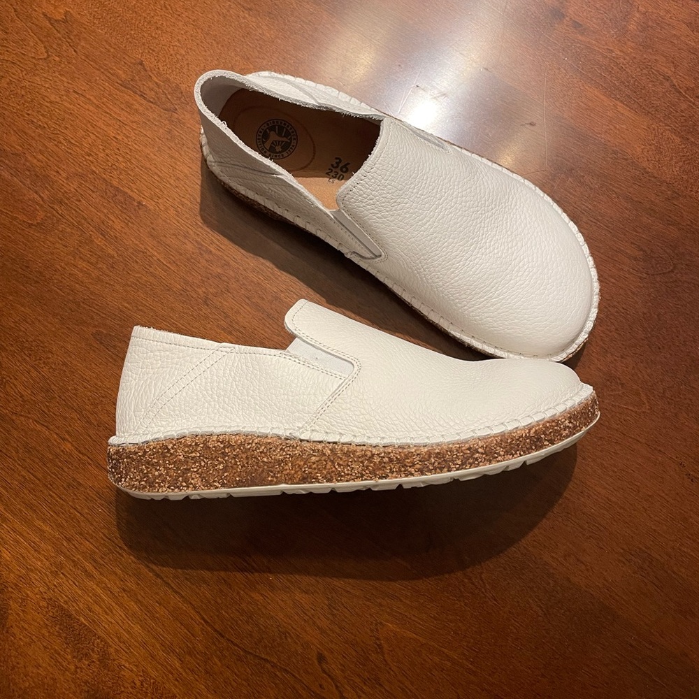 Birkenstock Womens Callan Slip On White Leather EU39 N US Womens 8